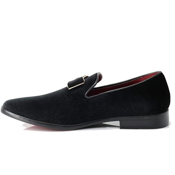 Men's Vintage Bow Tie Velvet Dress Loafers Slip On Fashion Shoes Classic Tuxedo - Picture 3 of 7